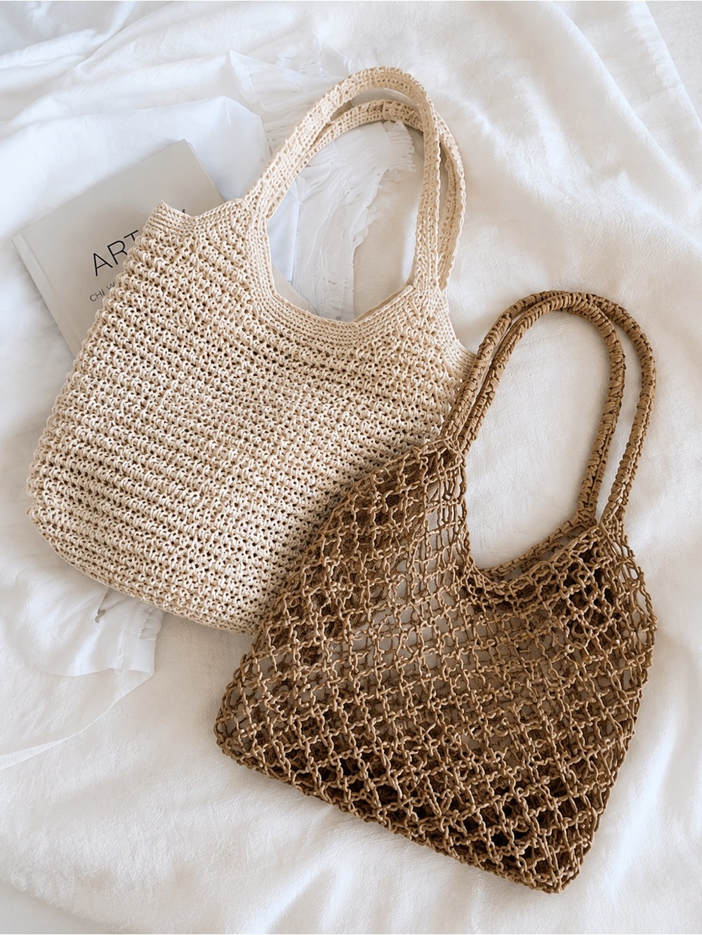 2 Straw Summer Bags | Open Weave Net Straw Bag